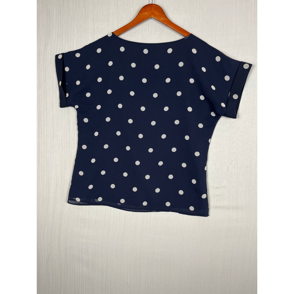 Banana Republic Polka Dot Blouse Womens M Navy Short Sleeve Chiffon Office - Picture 3 of 7